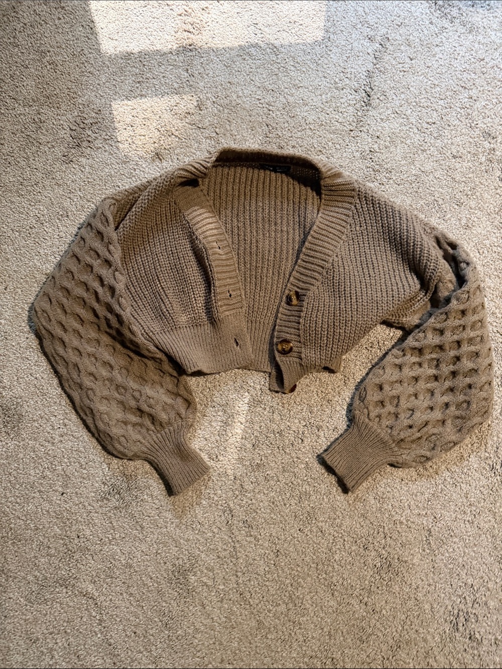 Cropped Chunky Knit Cardigan Sweater - Taupe